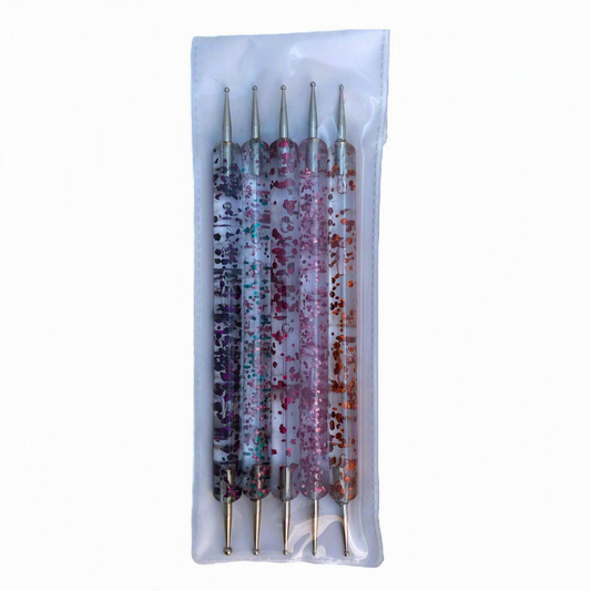 CLEANAIL 5CT DOUBLE SIDED DOTTING TOOL - GLITTER HANDLE (12 PCS)