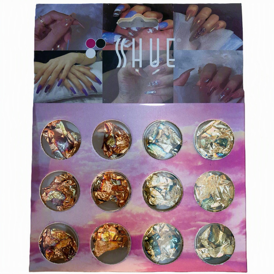 SHUE - 12GLIDS NAIL ART ALUMINUM NAIL FOIL FLAKES-GOLD/BRONZE