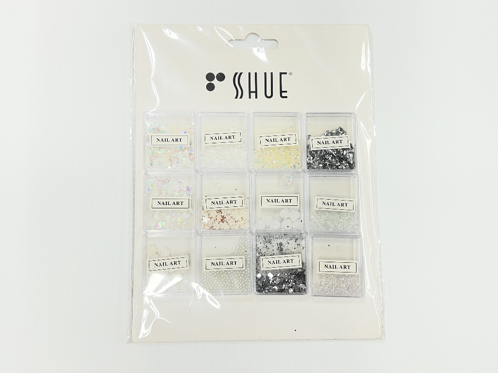 SHUE - 12 MINI BOX NAIL CHARM DECORATIONS/CLEAR/AB
