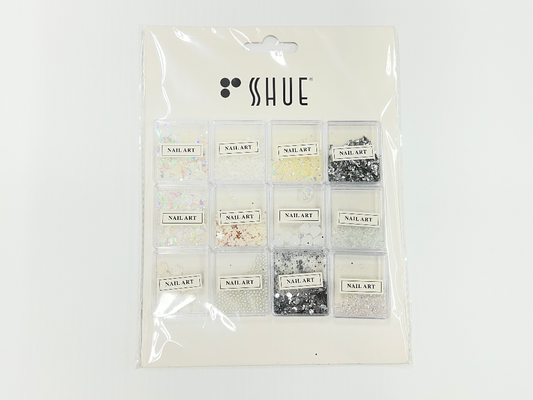 SHUE - 12 MINI BOX NAIL CHARM DECORATIONS/CLEAR/AB