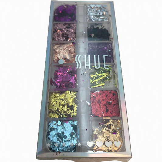 SHUE - 12 GLIDS NAIL DECAL - 12 COLOR SEQUINS