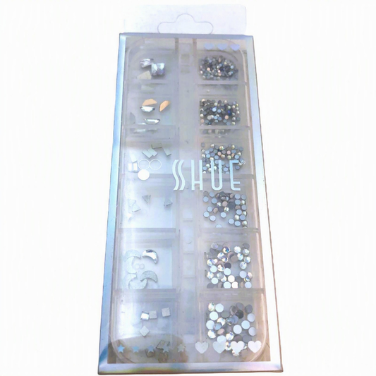 SHUE - 12CT NAIL DECO STONES - CHROME/PINK/PURPLE