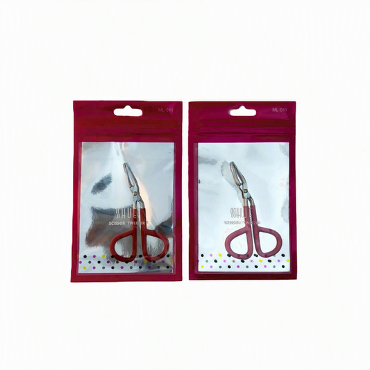SHUE SCISSOR TWEEZER - RED/PINK (12 PCS)